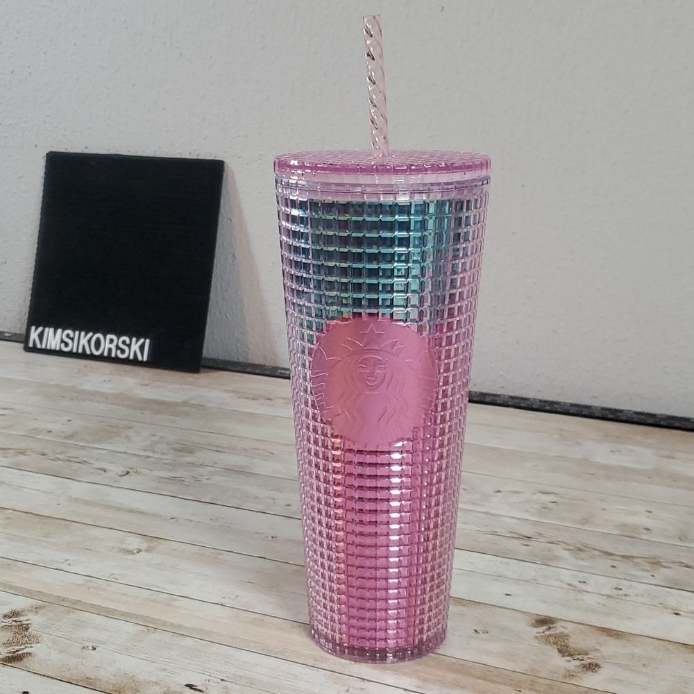 Starbucks Pink & Blue Grid Gradient Cotton Candy Venti Cup‎ Twisty Straw